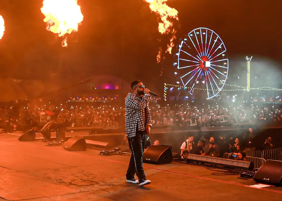 Live stage production with pyrotechnics